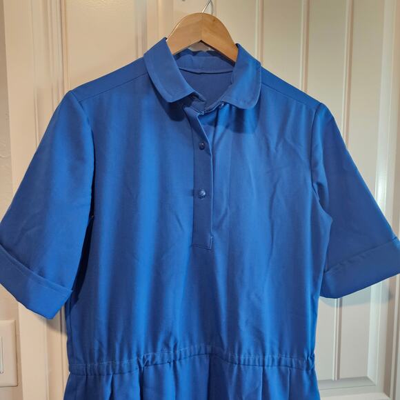 Vintage Handmade Shirt Dress Womens 1X Blue Lagenlook 80s Pleated Midi Retro - Picture 3 of 10